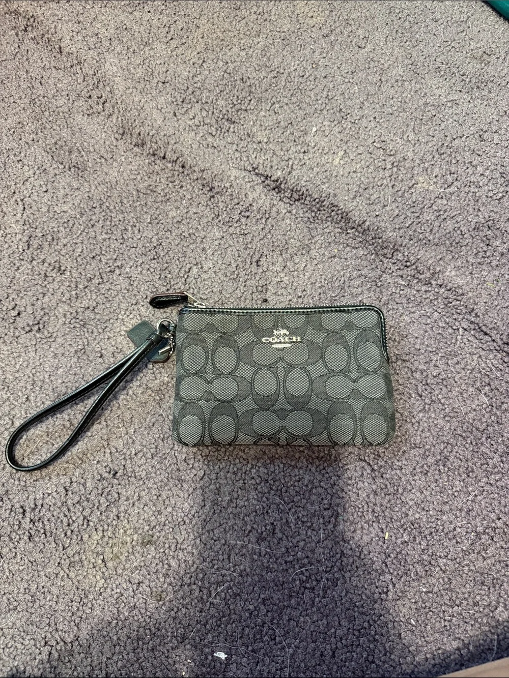 Coach Gray Signature Small Wristlet with Wrist Strap